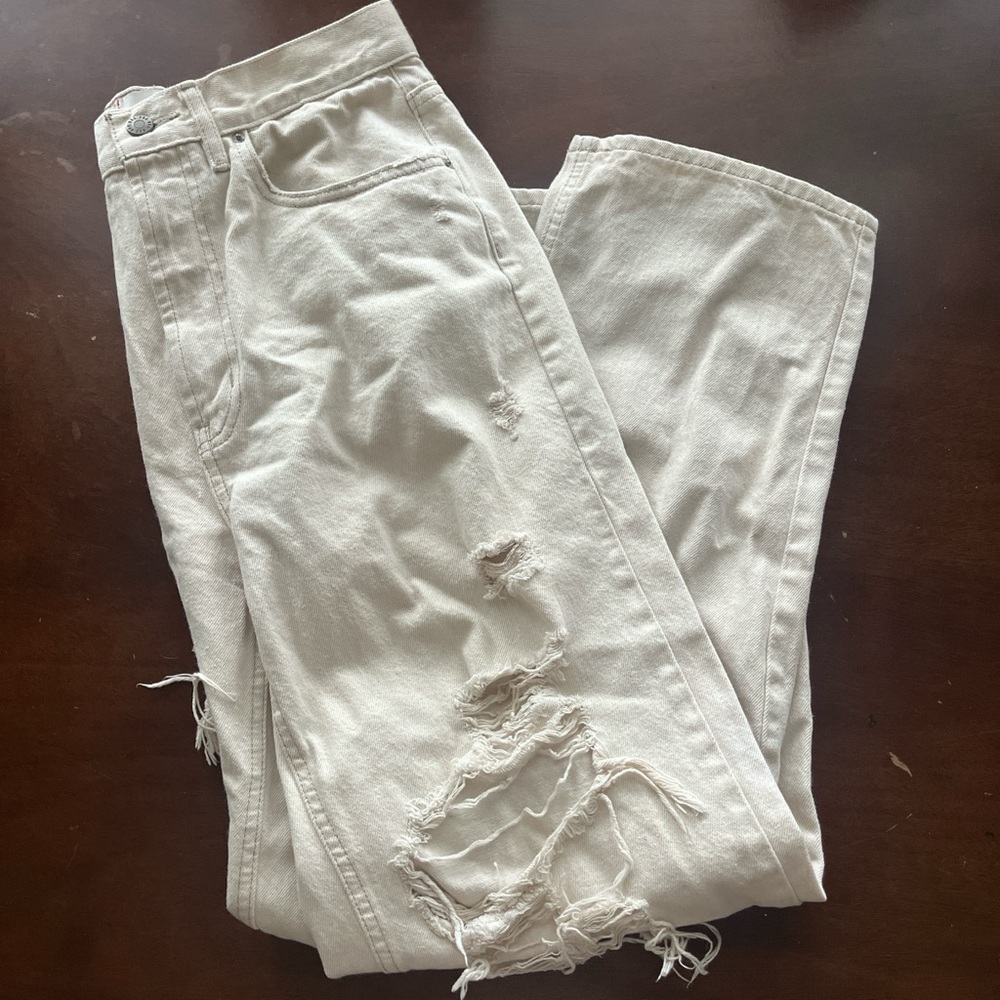 BDG Cream High-Rise Distressed Jeans
